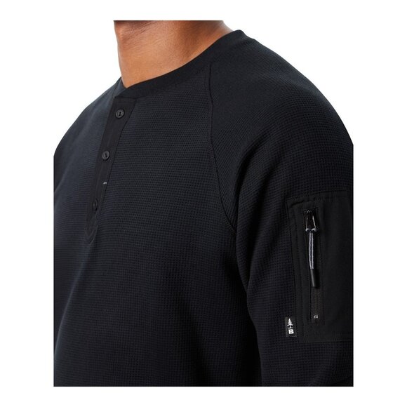 Bass Outdoor Men's Relaxed Fit Performance Thermal Long Sleeve Henley S Black - Picture 2 of 5